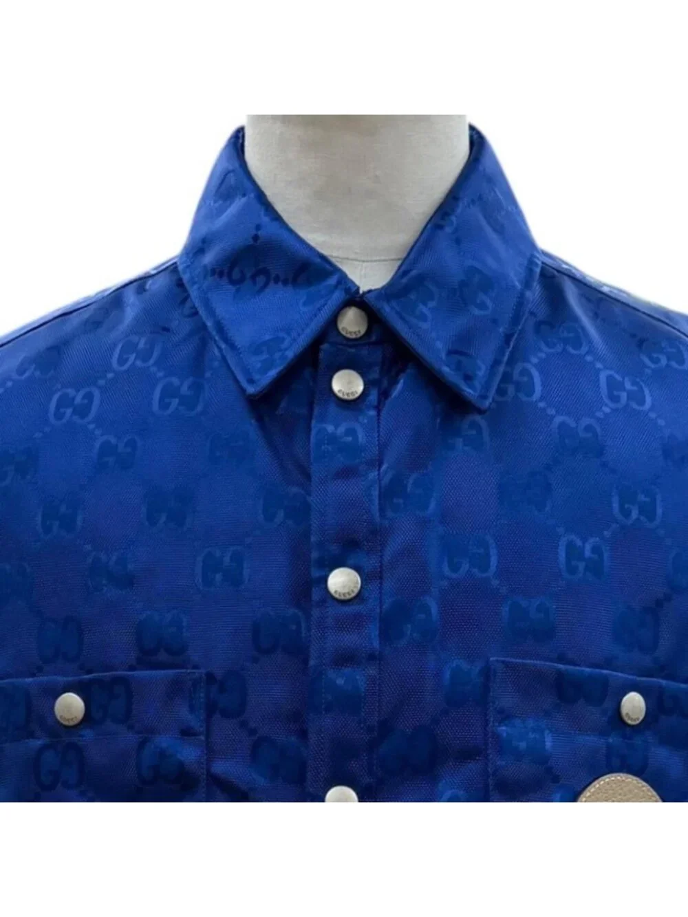 Gucci Off the Grid Nylon Vest GG Pattern Leather Logo with Patch Gilet Blue 50